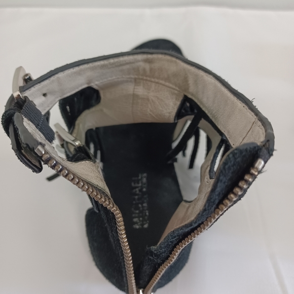 Michael kors bully suede fringe gladiator sandals zipper black women  size 81/2 - Picture 8 of 14